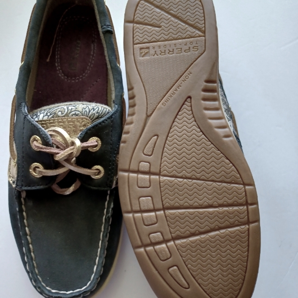 NWOT Sperry Topsiders Blk/ Gold Size6..#9288574
